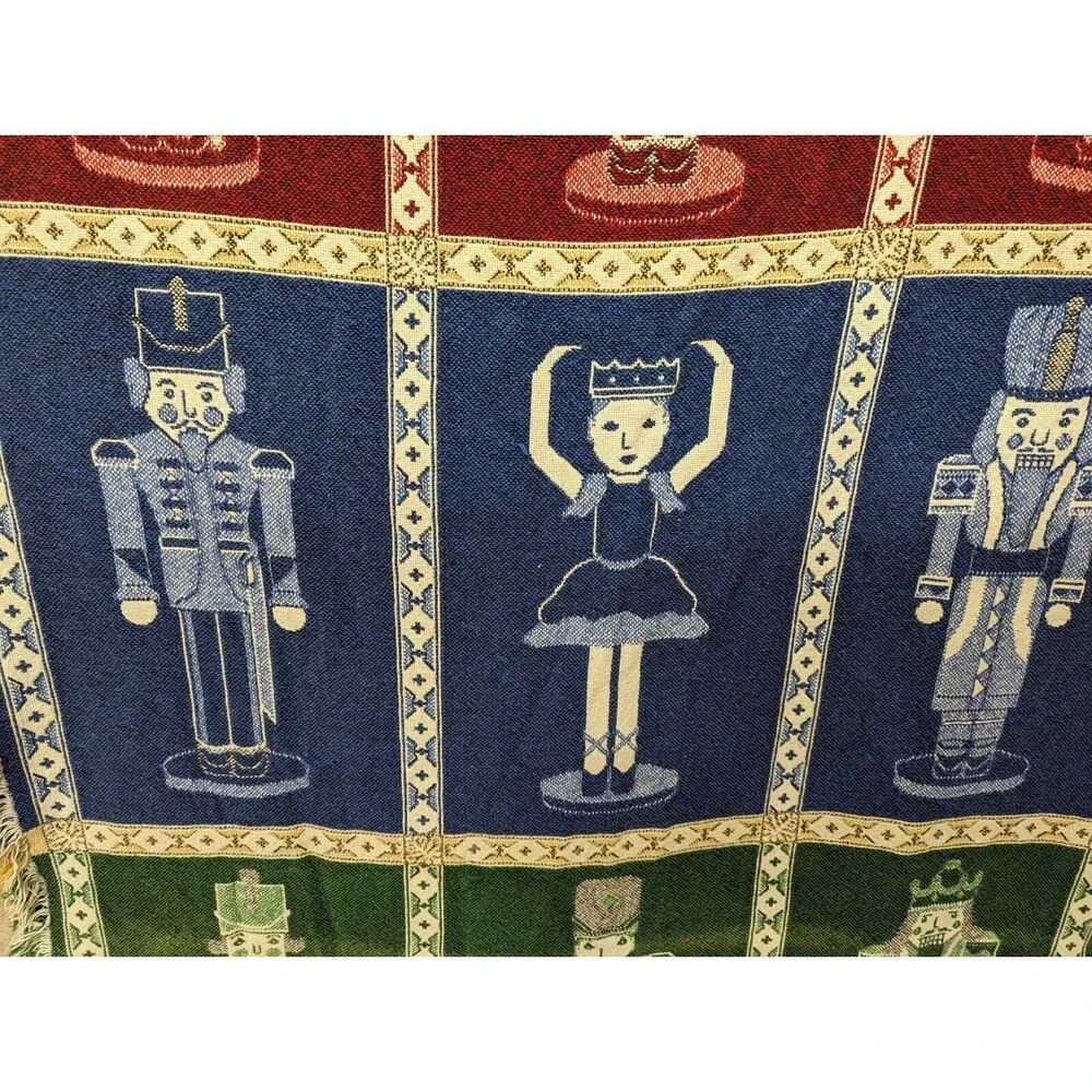 Vintage 1993 MWW Woven Christmas Throw Blanket Nutcrackers Colorful & Ballerina
